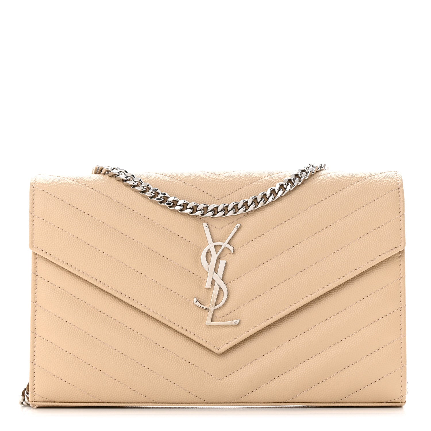 Saint Laurent Grain De Poudre Matelasse Chevron Monogram Chain Wallet Nude Powder 1 of 10