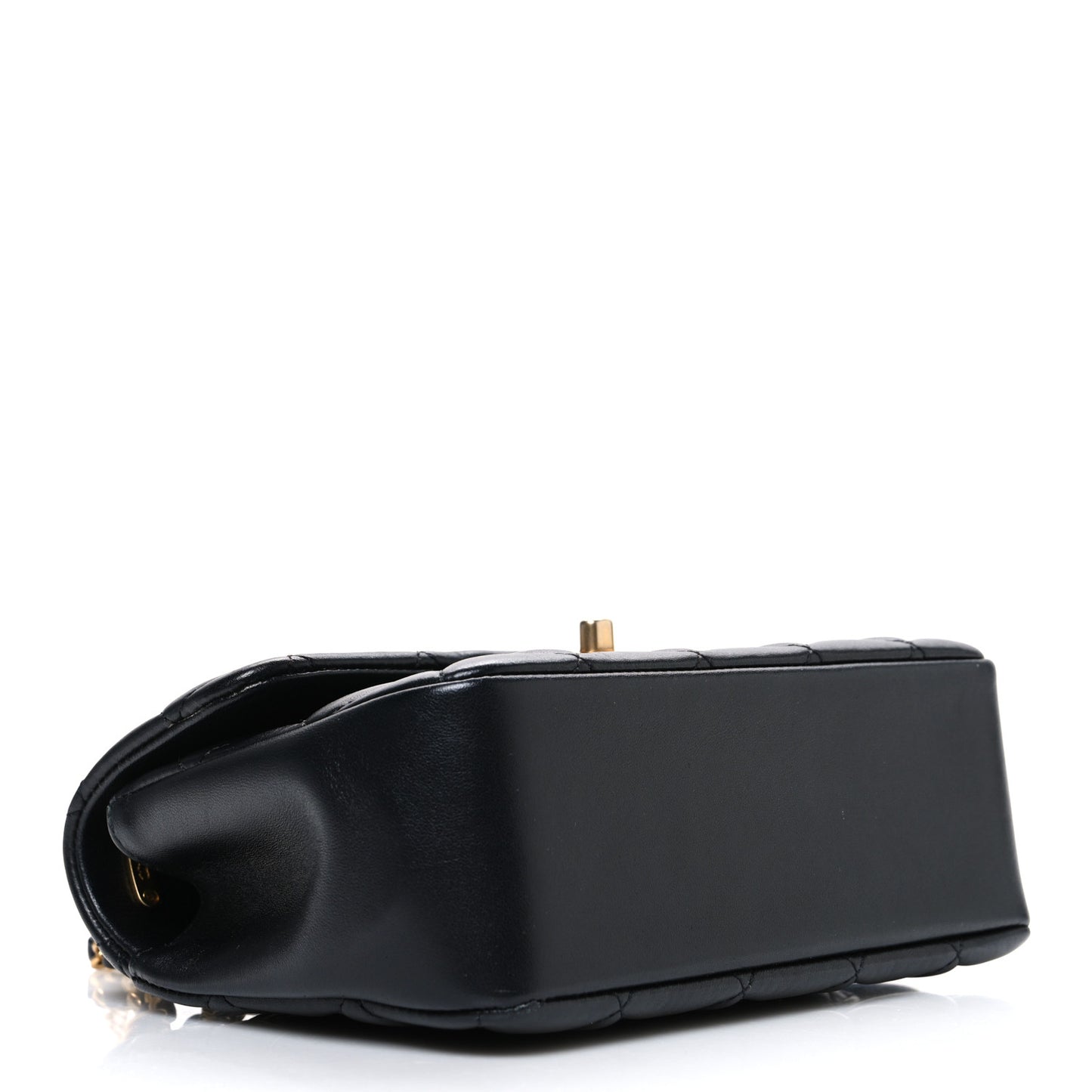 Shiny Lambskin Quilted Pearl Twist Mini Square Flap Black