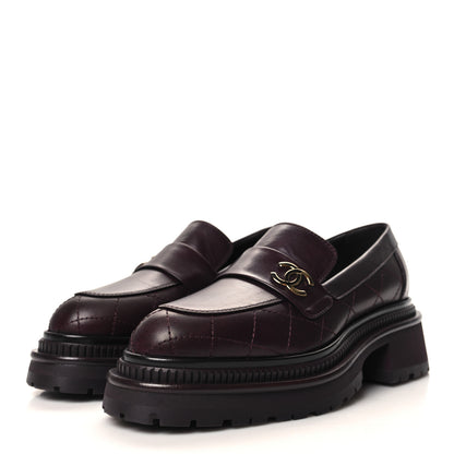 Chanel Calfskin Quilted CC Mocassin Loafers 36 Dark Purple 3 of 8