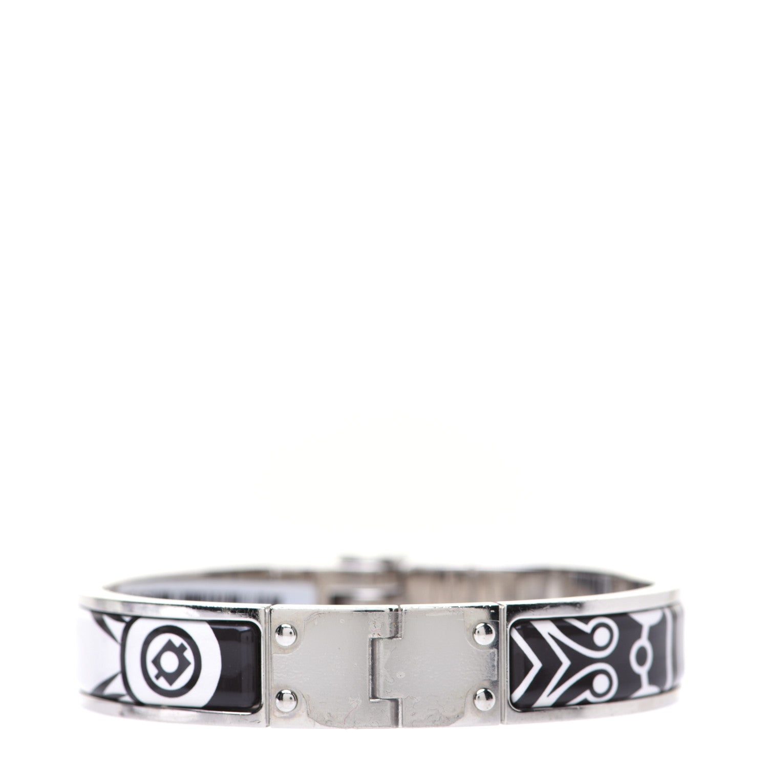 Hermes Enamel Printed Narrow Washington's Carriage Tattoo Hinged Bracelet S Faux Gris 3 of 13