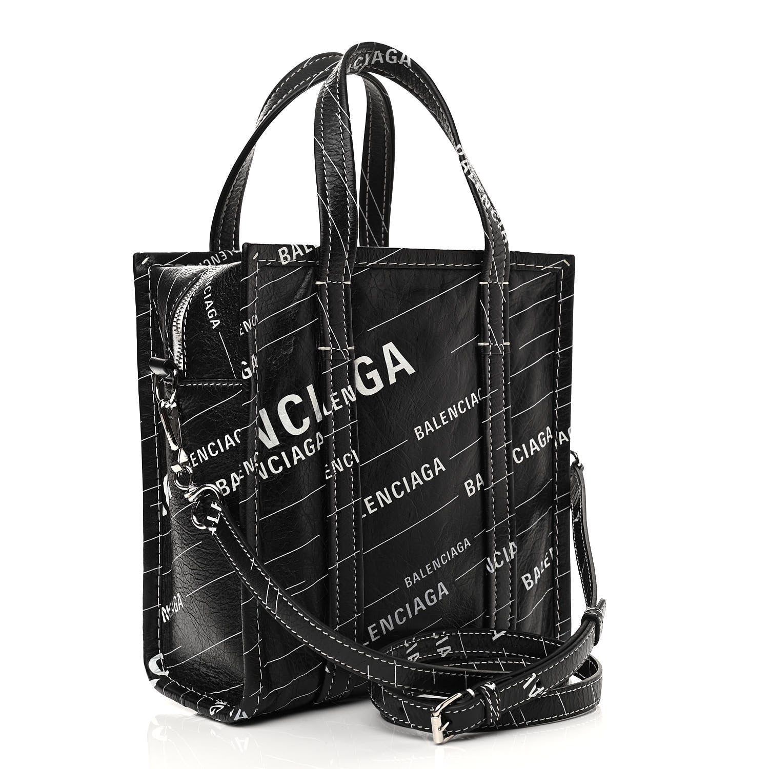 Balenciaga Agneau Arena Logo Multicolor Print XS Bazar Shopper Tote Black White 3 of 9