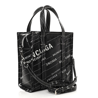 Balenciaga Agneau Arena Logo Multicolor Print XS Bazar Shopper Tote Black White 3 of 9