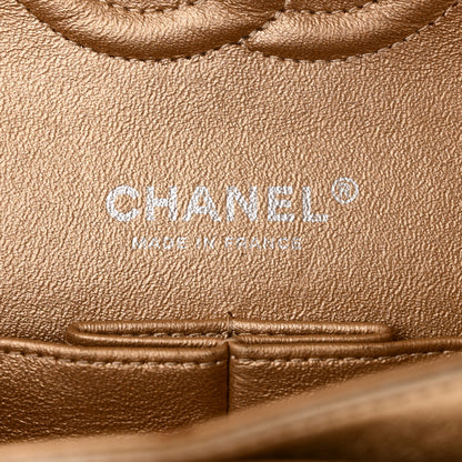 Chanel Metallic Washed Lambskin Quilted Medium Double Flap Dark Gold Black 6 of 10