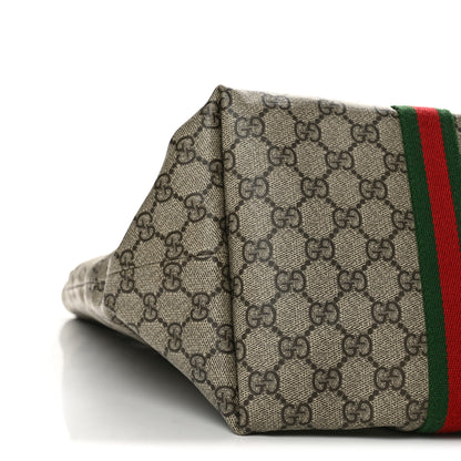 Gucci Tender GG Supreme Monogram Textured Dollar Calfskin Web Tote Beige Ebony New Acero 8 of 10