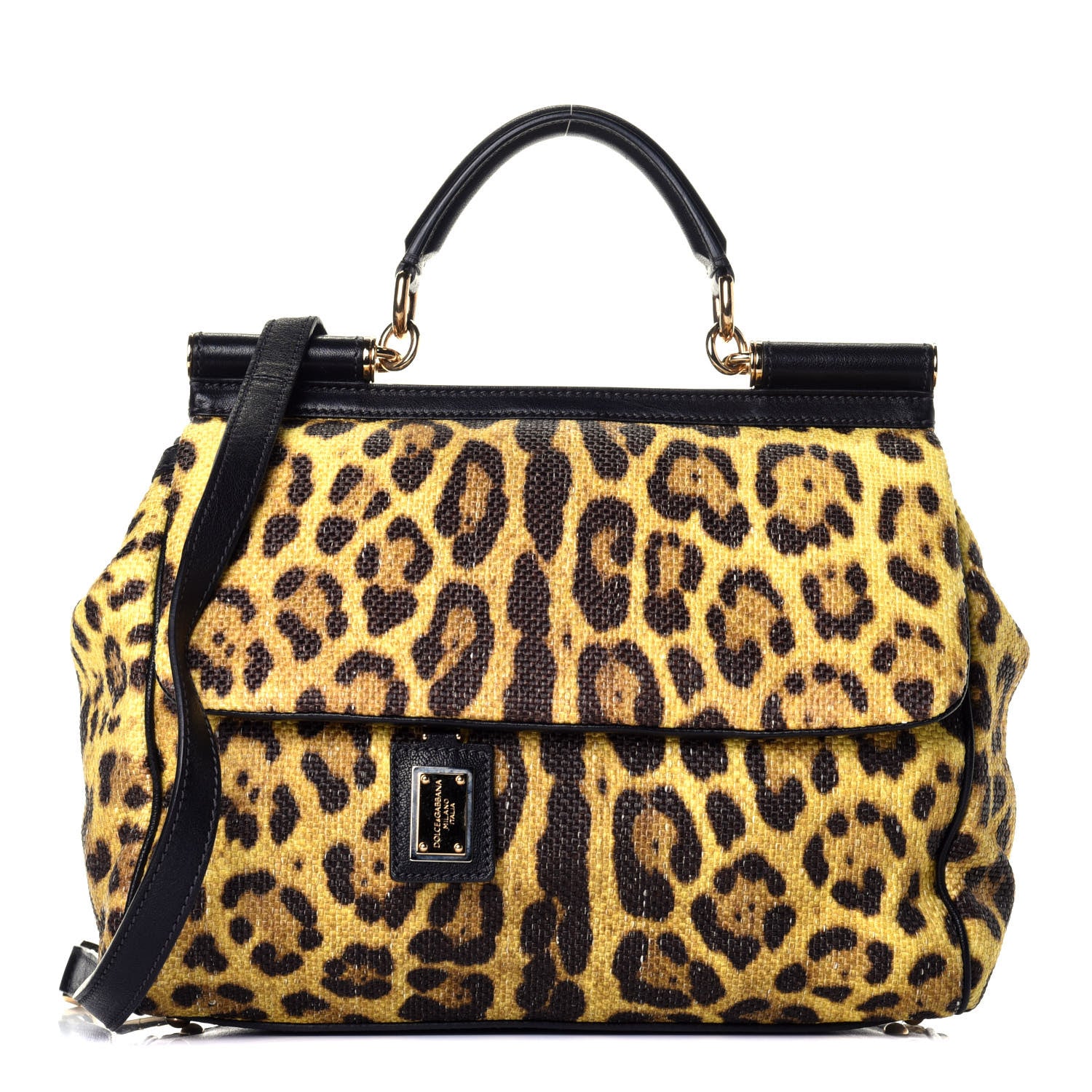 Dolce & Gabbana Canvas Leopard Print Large Miss Sicily Satchel 1 of 9