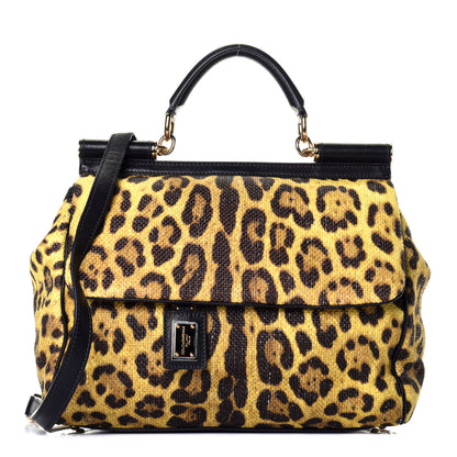 Dolce & Gabbana Canvas Leopard Print Large Miss Sicily Satchel 1 of 9