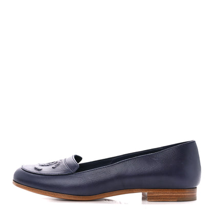 Chanel Lambskin CC Loafers 37.5 Navy 1 of 8