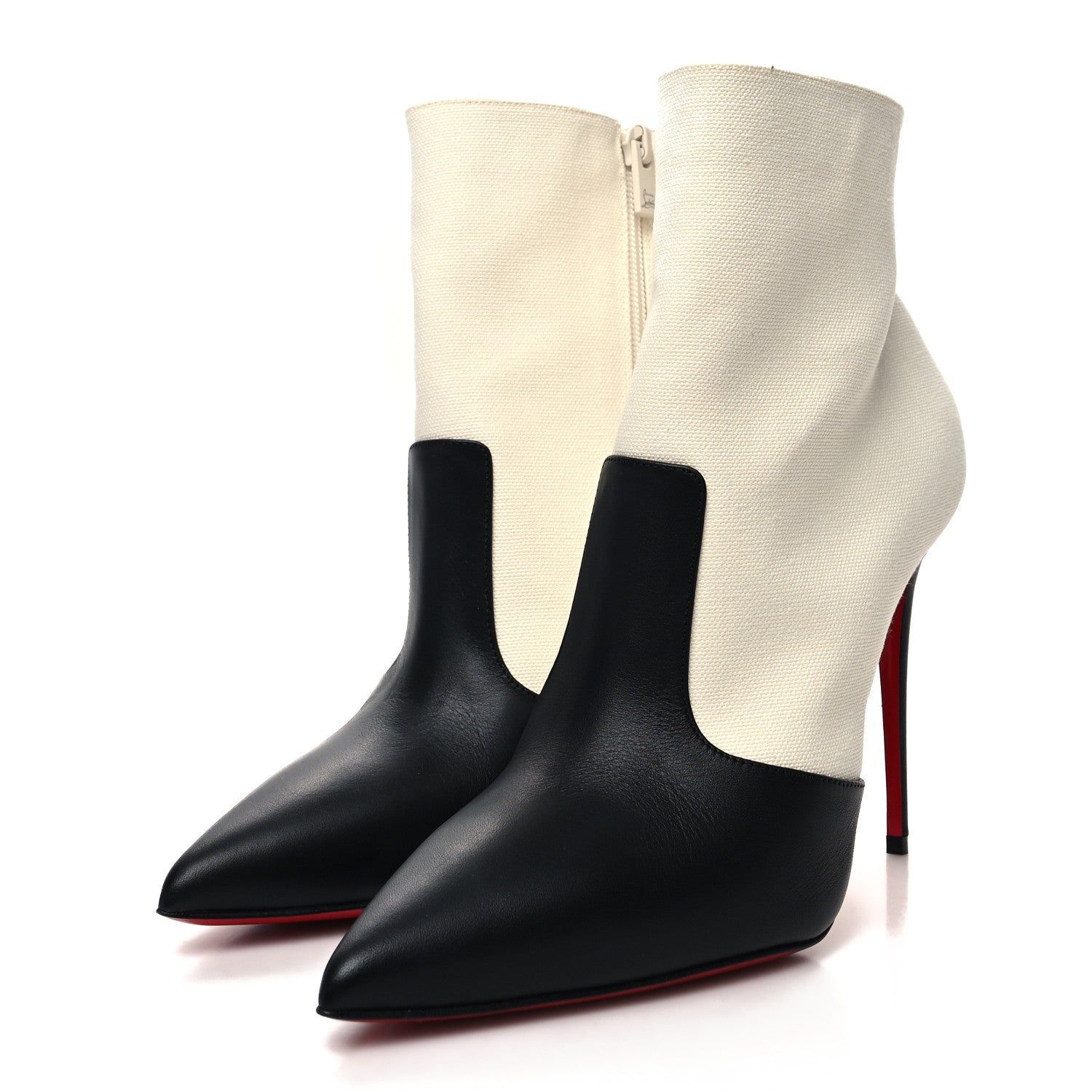 Christian Louboutin Canvas Calfskin So Summer 100 Ankle Booties 40.5 White Black 3 of 7
