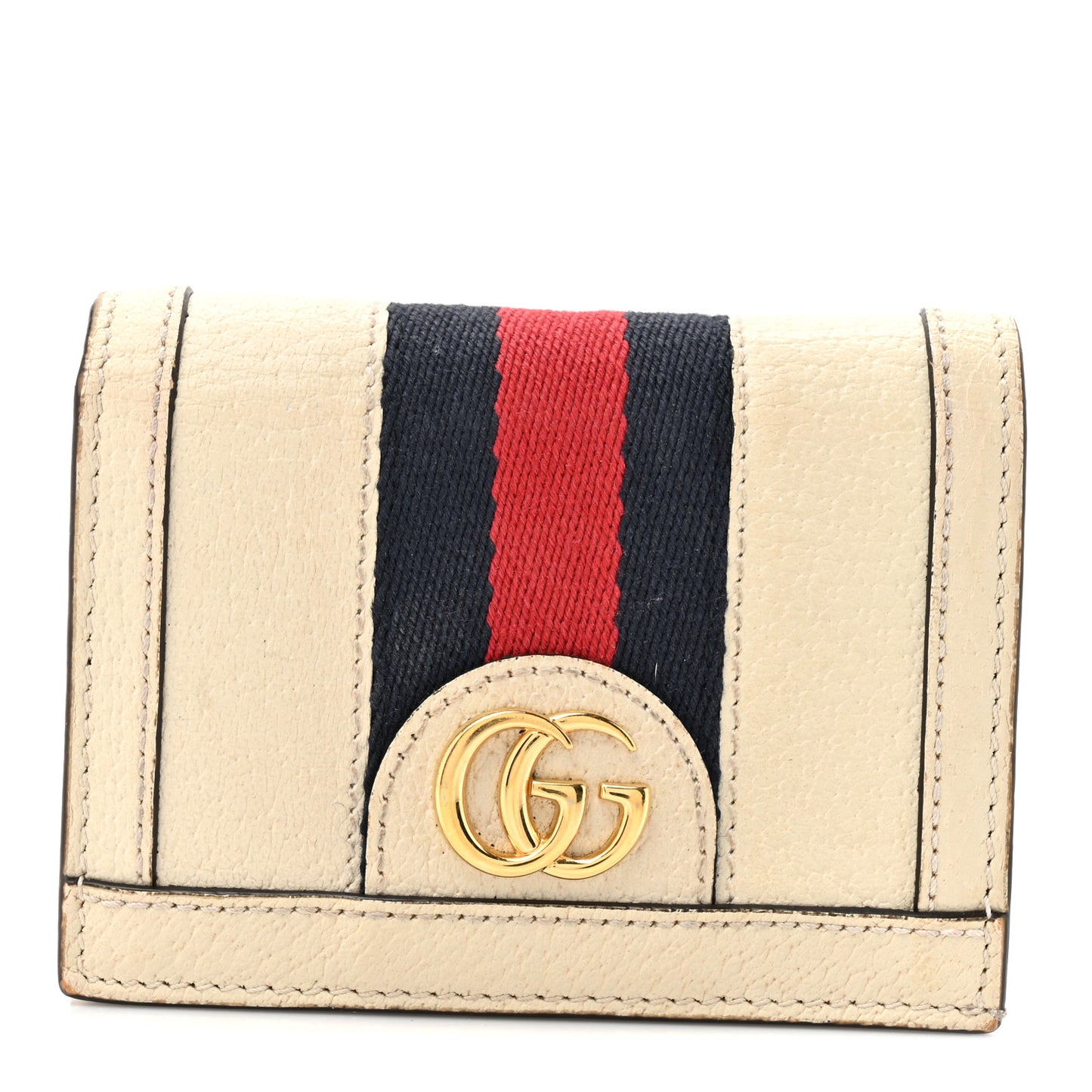 Textured Calfskin Web Ophidia Card Case Mystic White