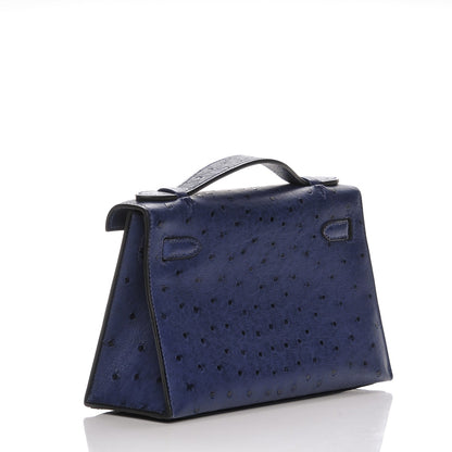 Hermes Ostrich Kelly Pochette Bleu Saphir 3 of 18