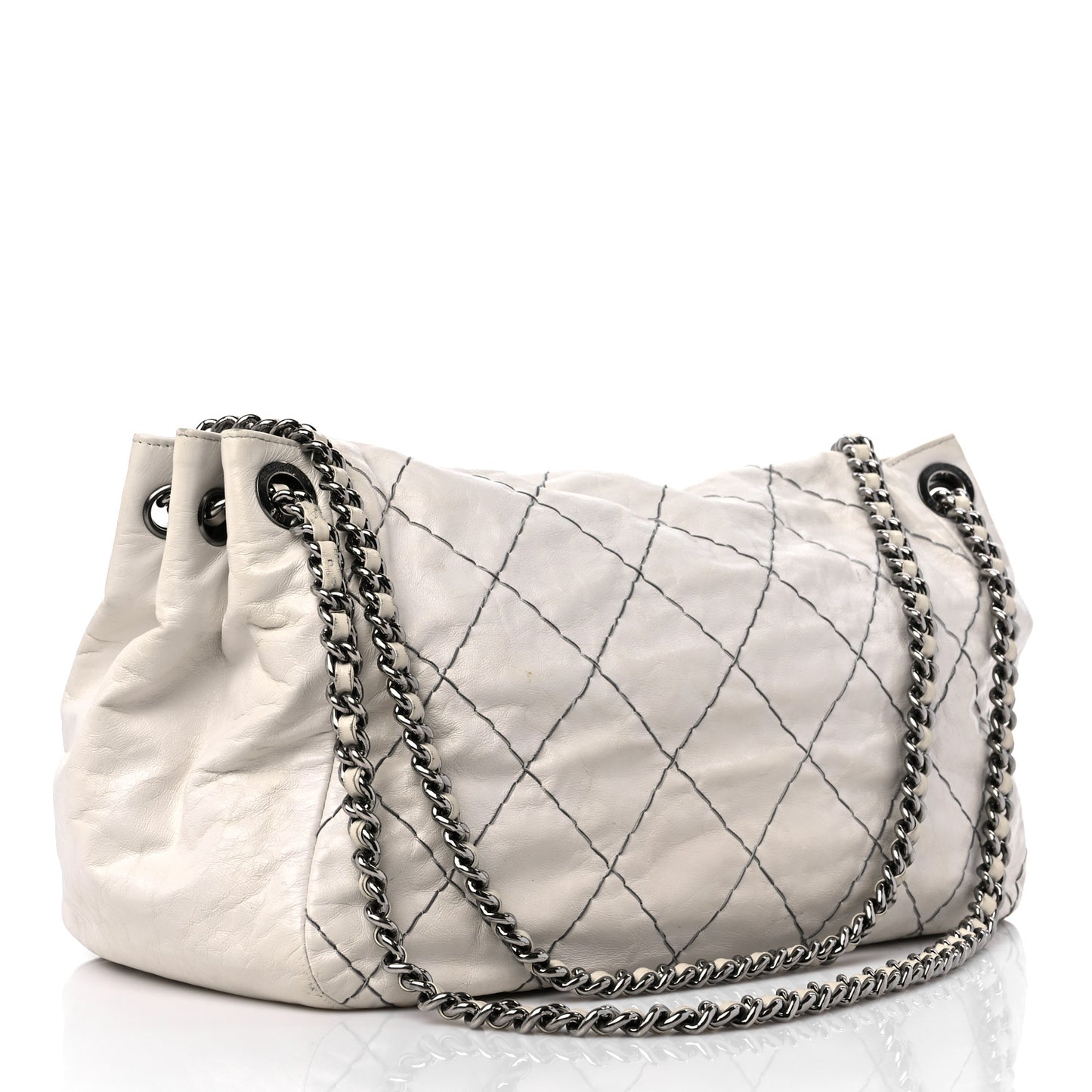 Calfskin Stitch It Accordion Flap White