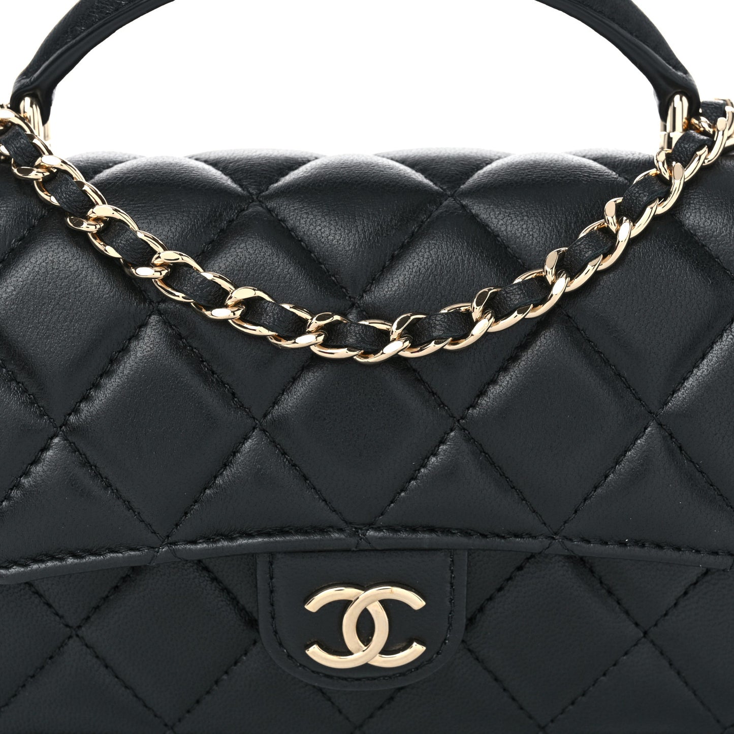 Lambskin Quilted Flap Phone Holder With Chain Black