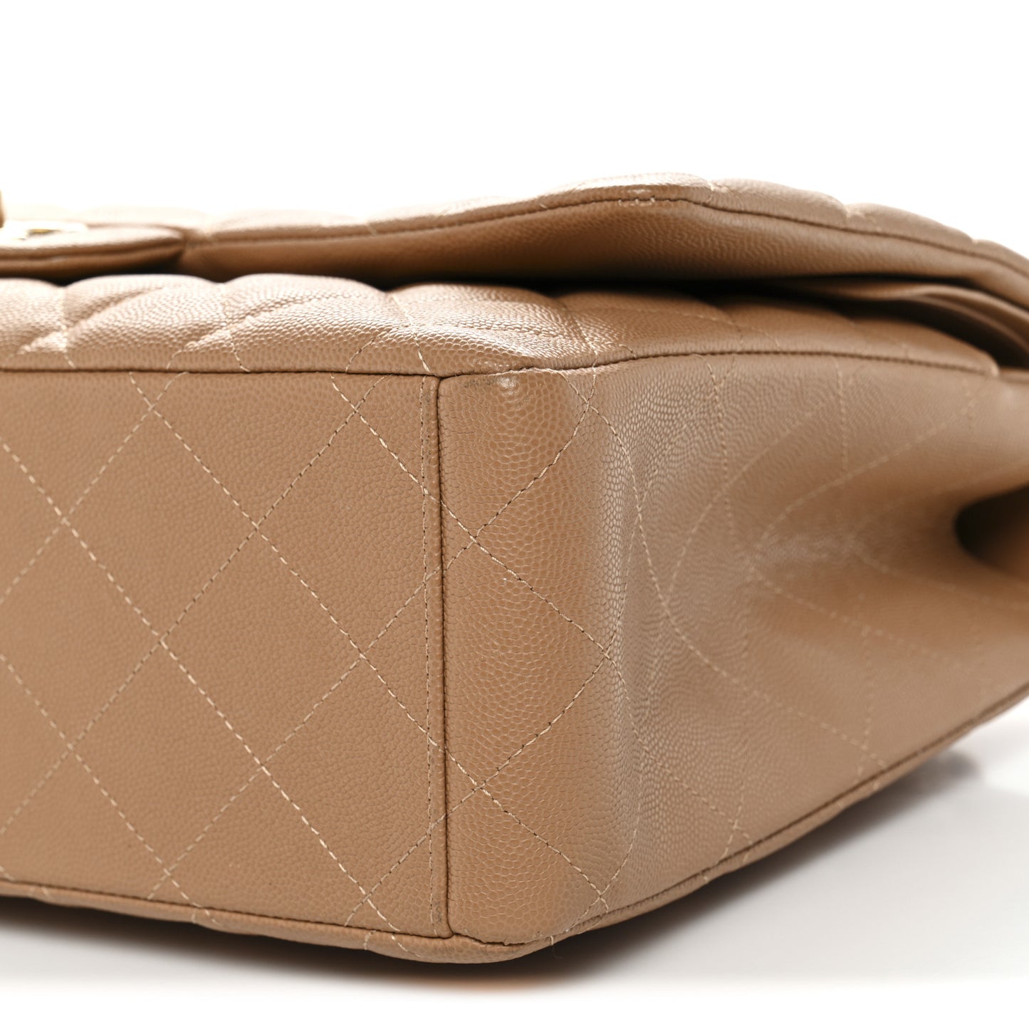 Caviar Quilted Maxi Double Flap Dark Beige