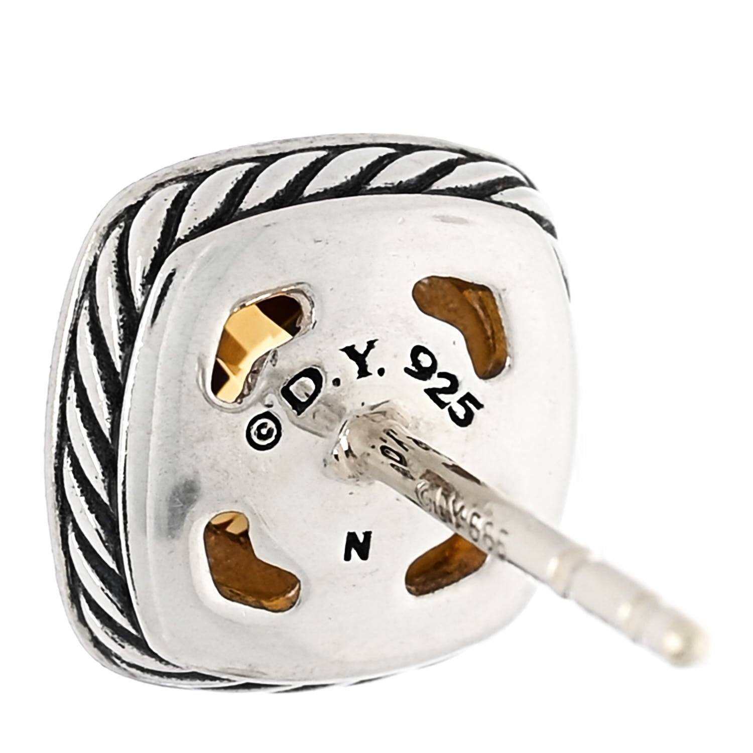 David Yurman Sterling Silver Diamond Citrine 5mm Petite Albion Earrings 4 of 4