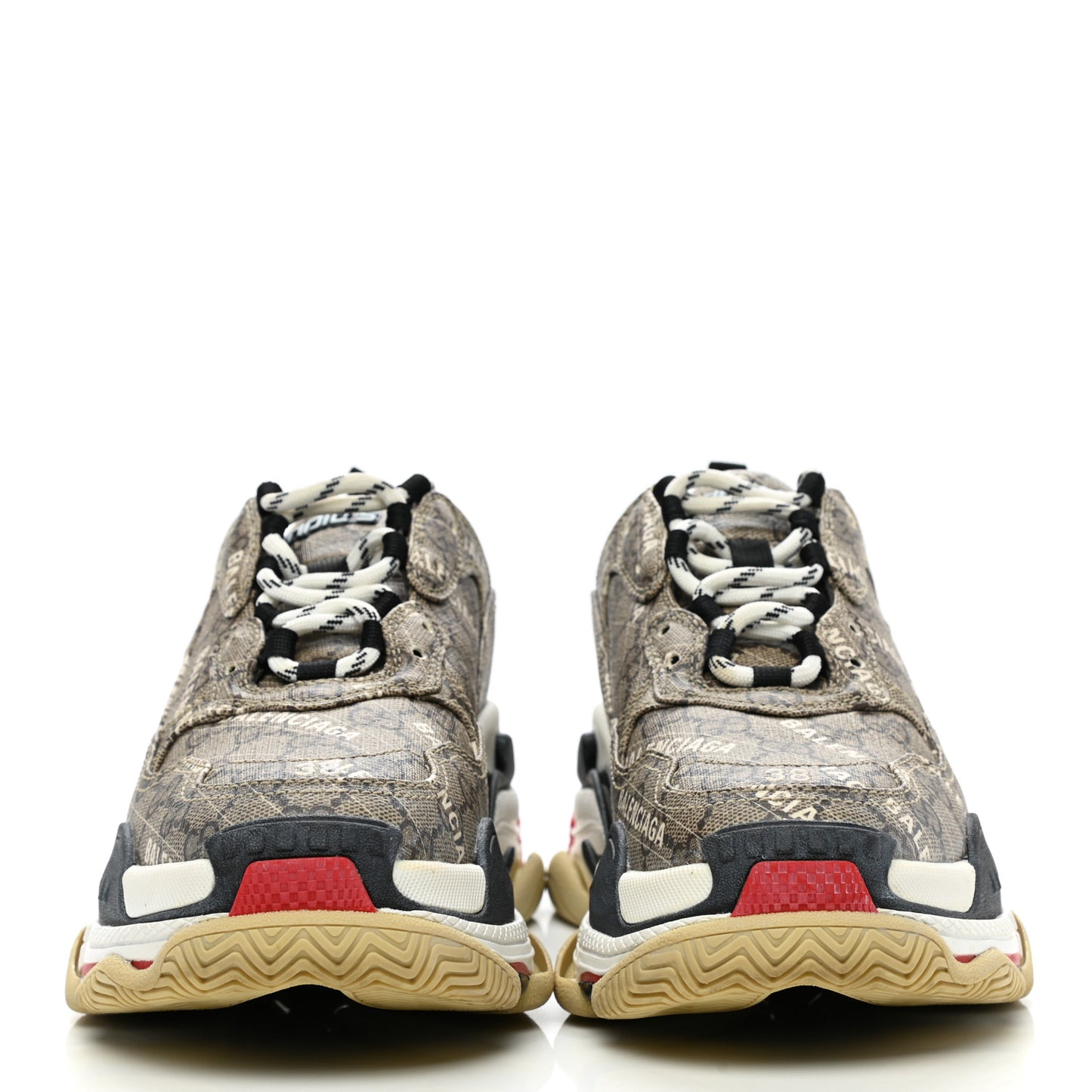 X GUCCI GG Supreme Monogram Allover Logo Womens Triple S Sneakers 38 Beige Ebony Mystic White