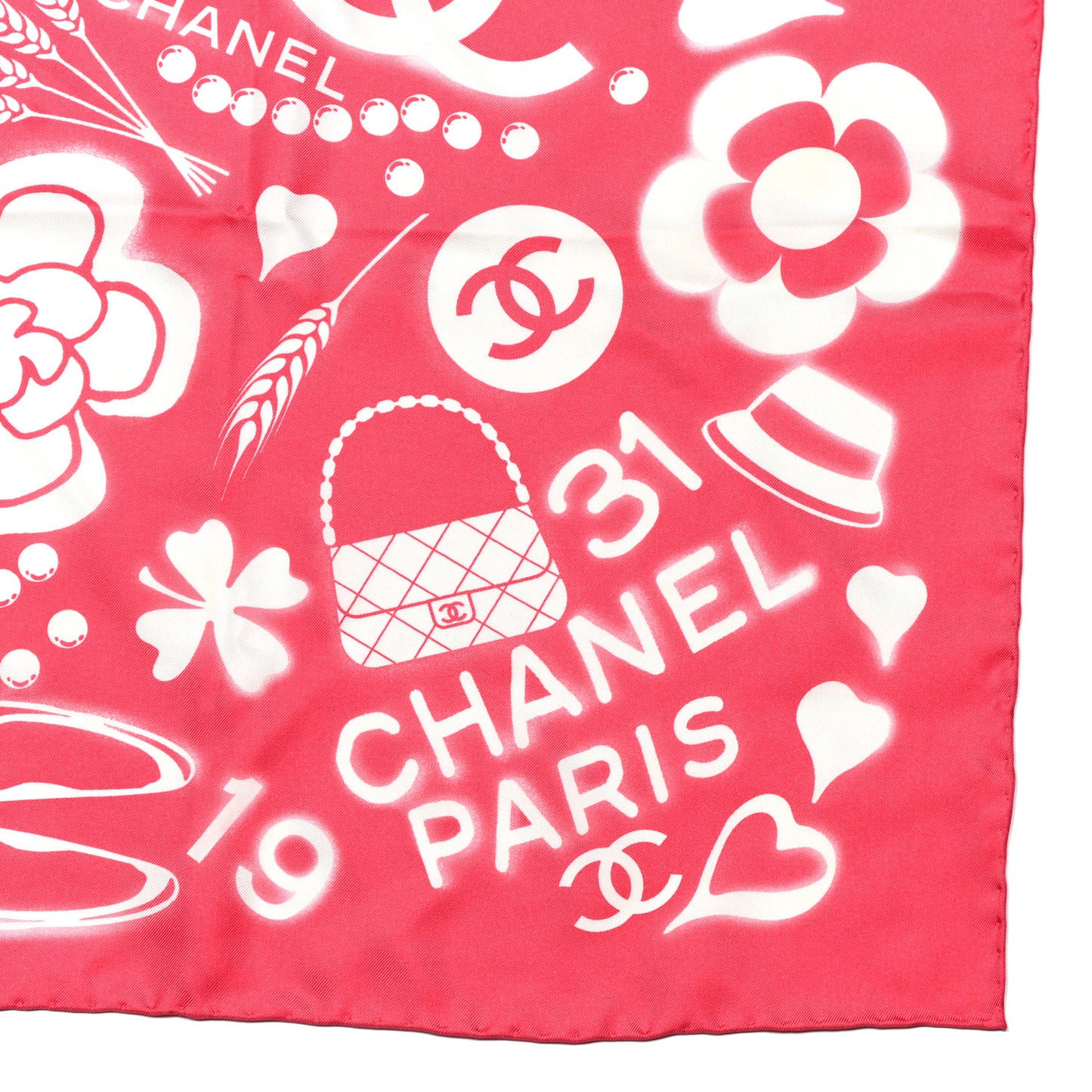 Silk CC Scarf Dark Pink White