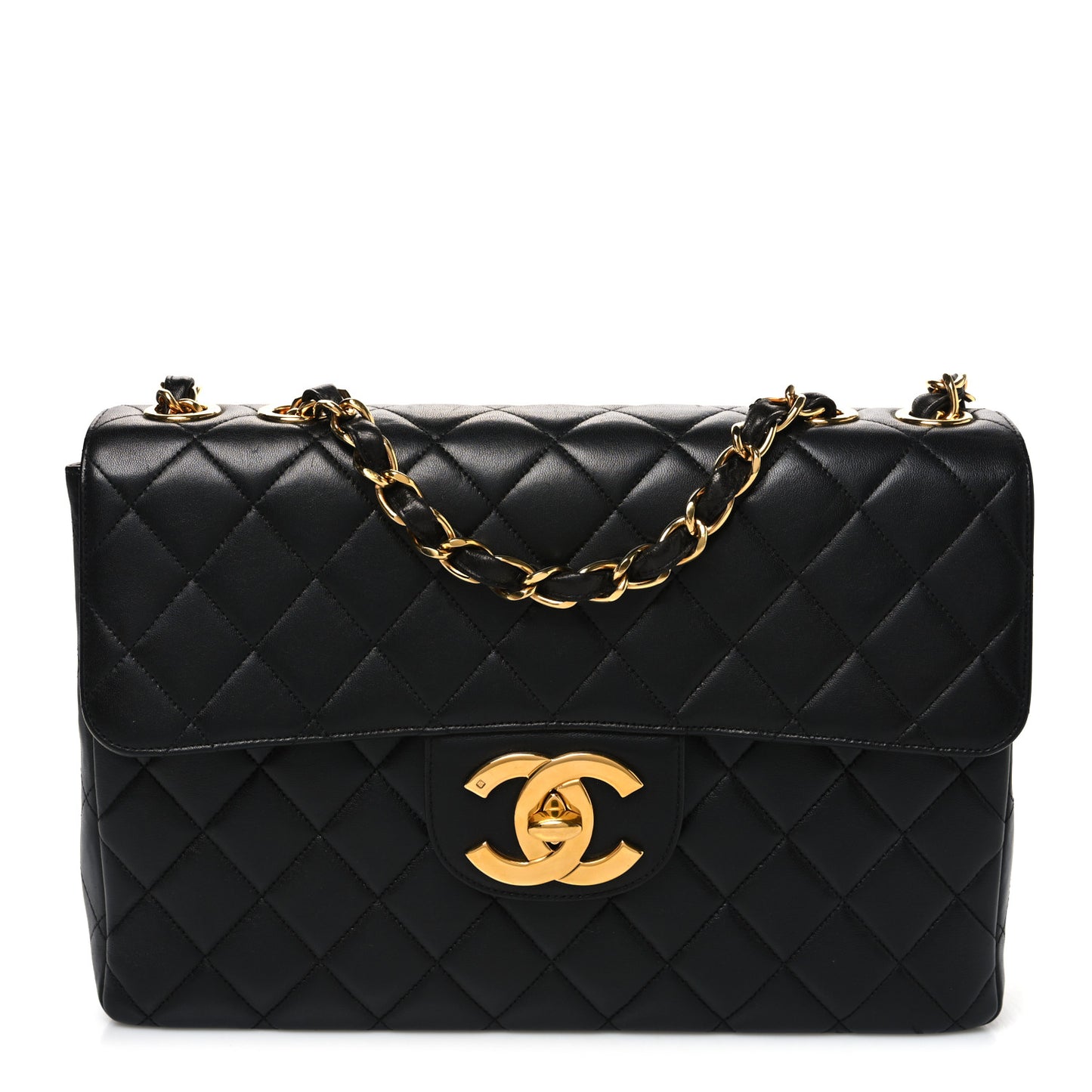 Lambskin Quilted XL Jumbo Single Flap Black