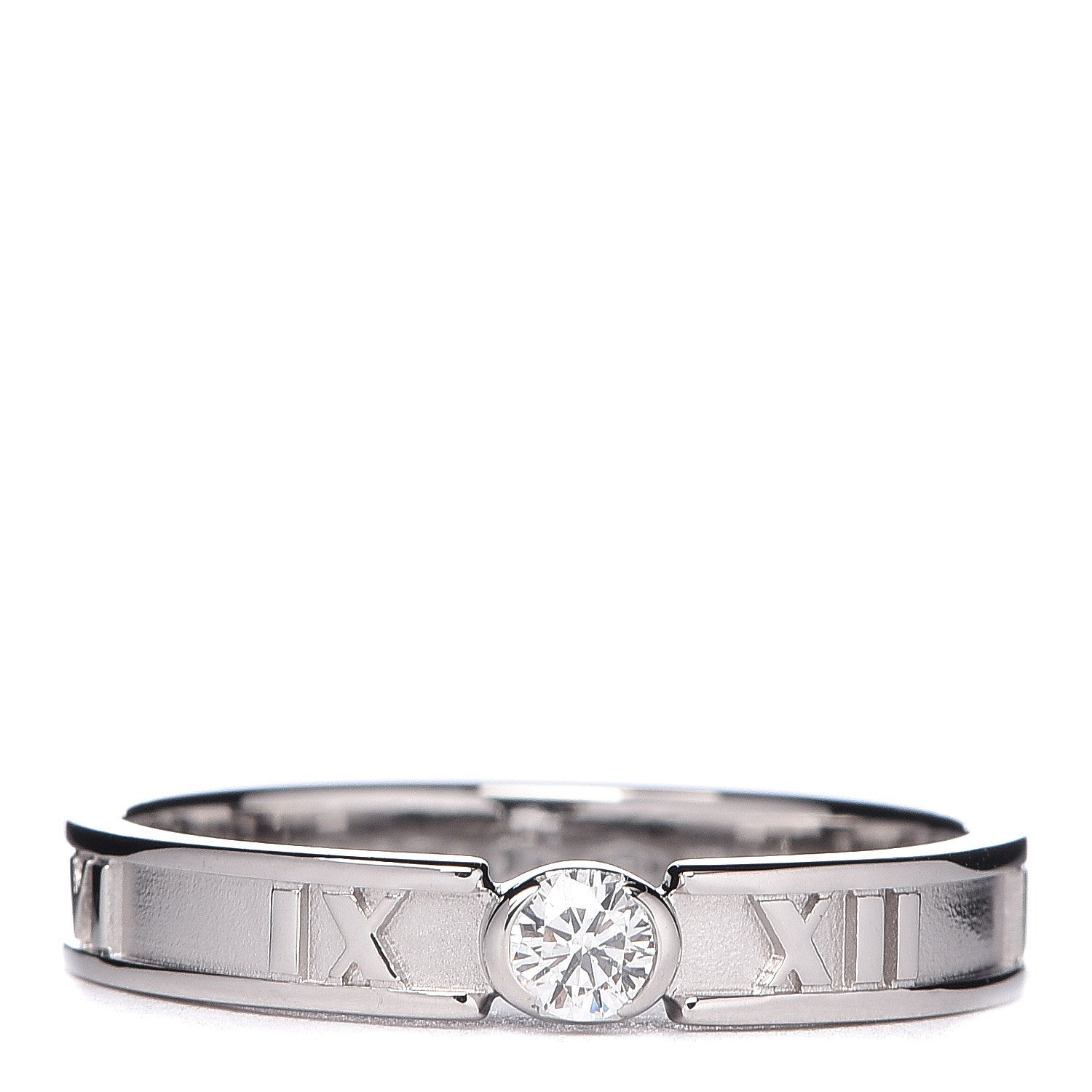Tiffany 18K White Gold Diamond Atlas Solitaire Band Ring 56 7.5 1 of 6