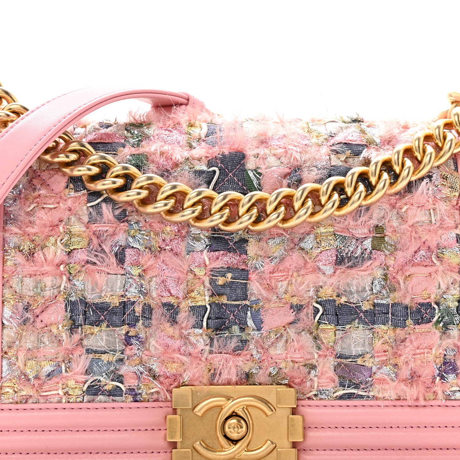 Chanel Iridescent Tweed Lambskin Medium Boy Flap Pink 8 of 14