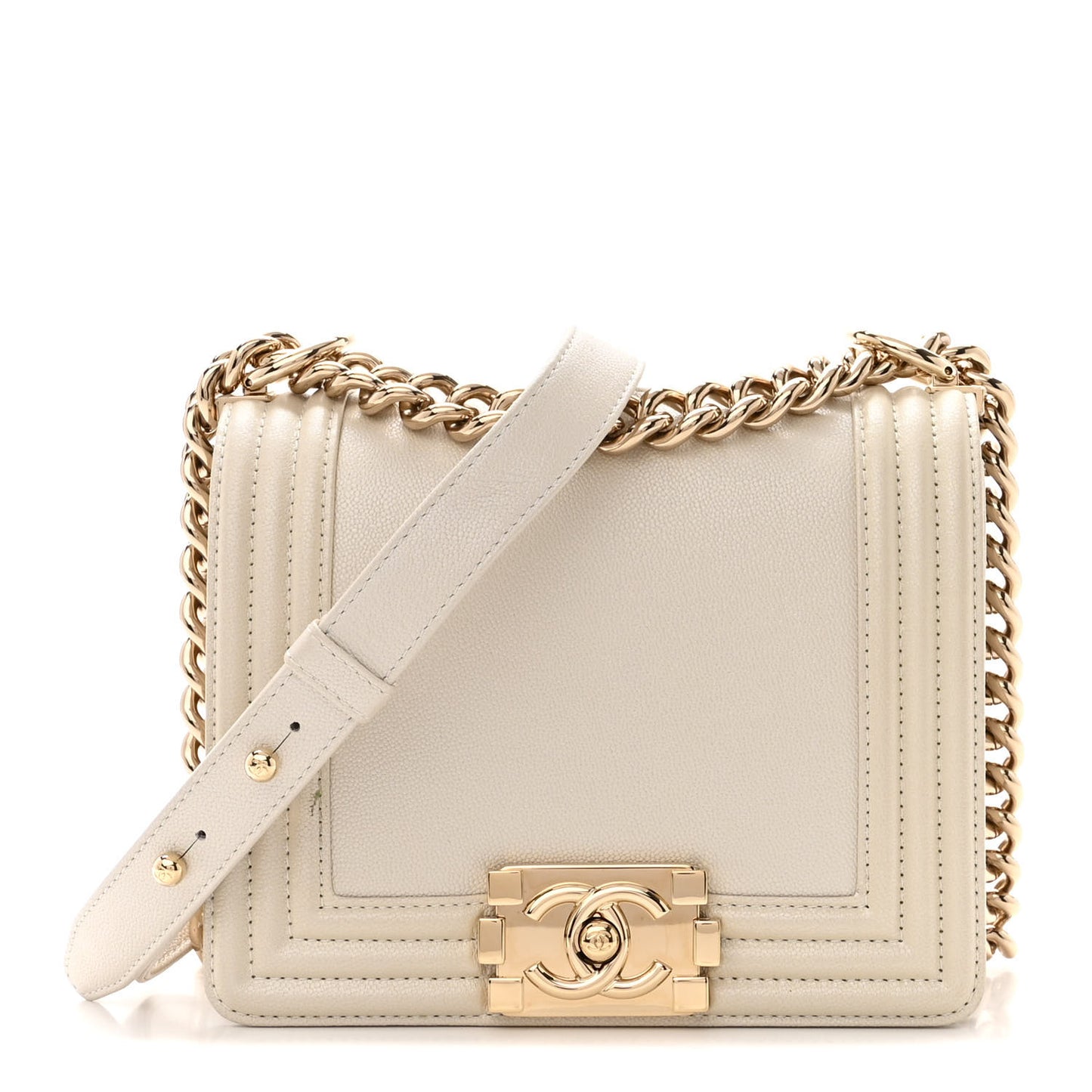 Iridescent Caviar Mini Boy Flap White