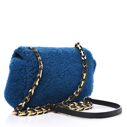 Fendi Shearling Nappa Mini Be Baguette Shoulder Bag Blue Black 3 of 10