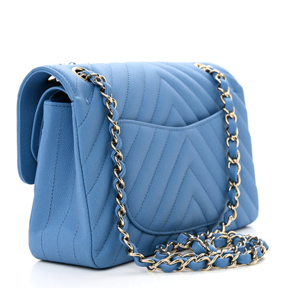Chanel Caviar Flat Chevron Quilted Small Double Flap Blue 3 of 11