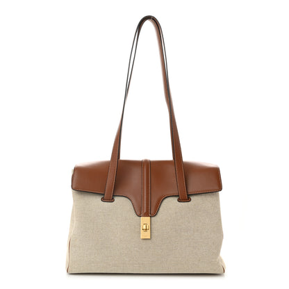 Celine Canvas Calfskin Medium Soft 16 Top Handle Bag Tan White 1 of 10