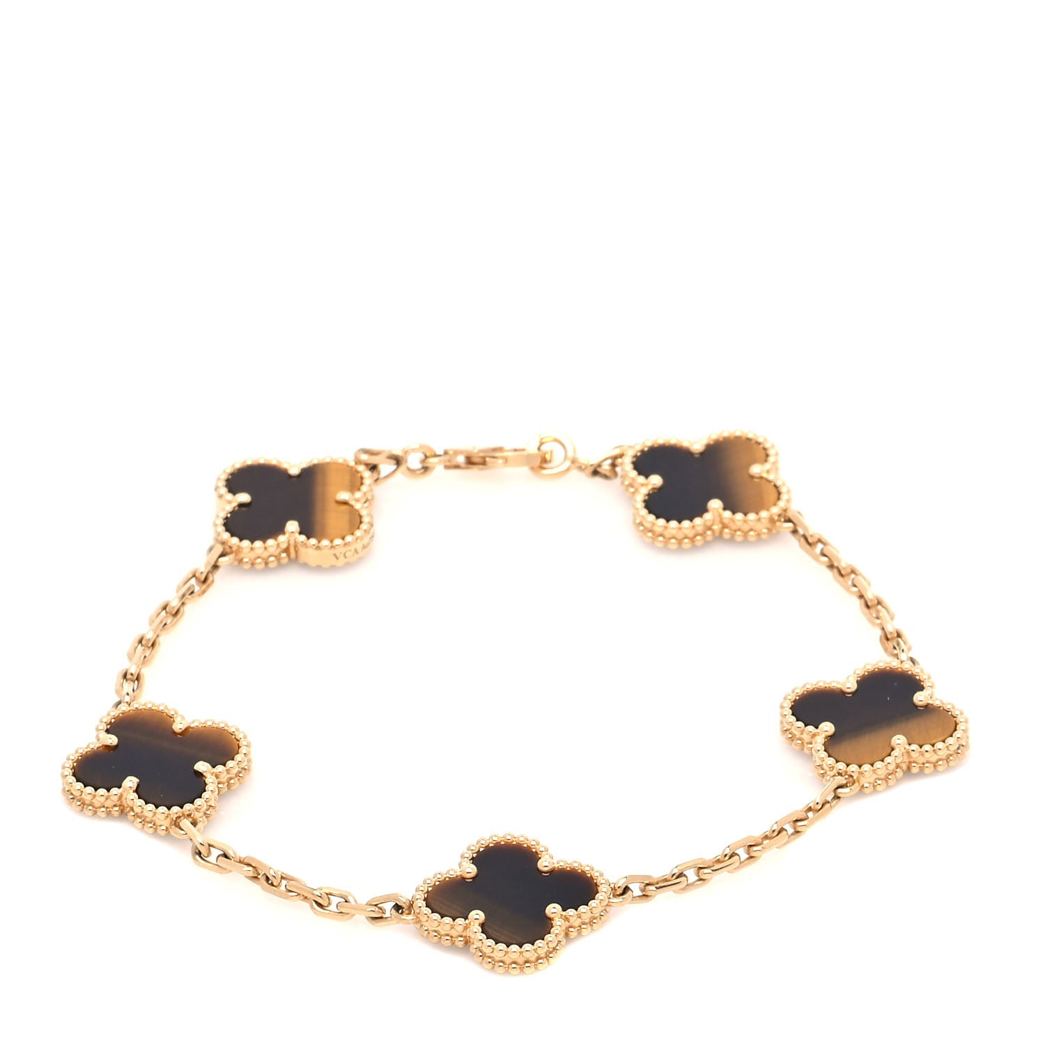 Van Cleef & Arpels 18K Yellow Gold Tiger Eye 5 Motifs Vintage Alhambra Bracelet 1 of 6
