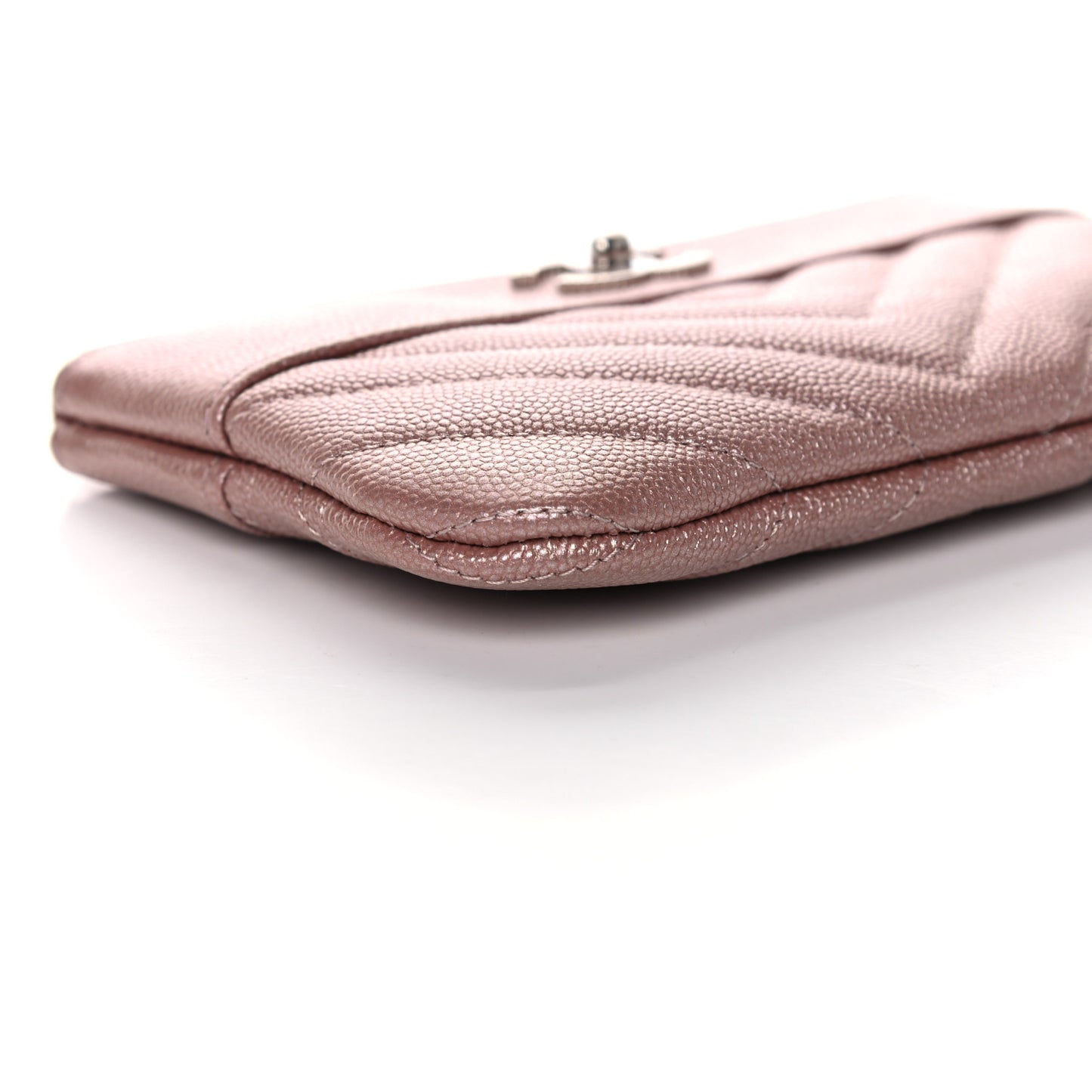 Metallic Caviar Chevron Quilted Small Vintage Mademoiselle Cosmetic Case Pink