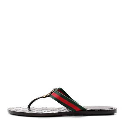 Gucci Nylon Guccissima Web Womens Thong Sandals 39 Cocoa Green Red 1 of 12