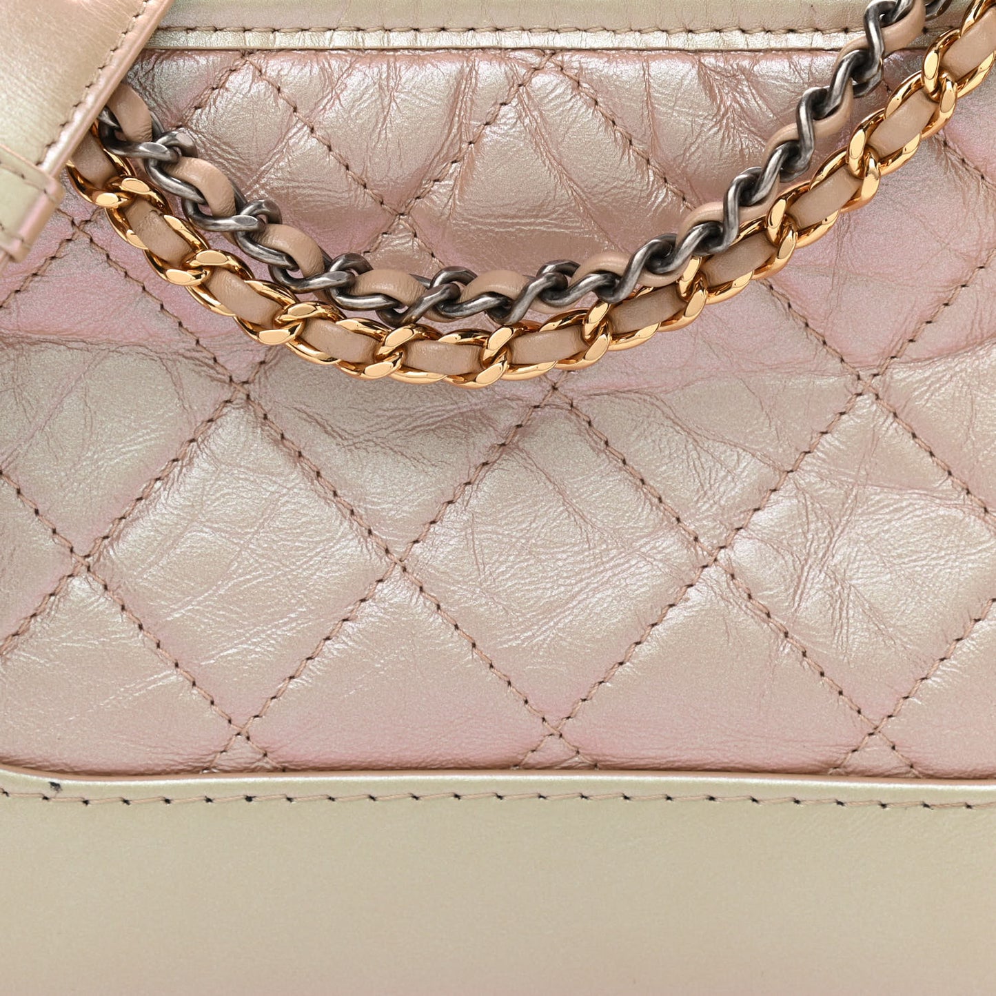 Iridescent Aged Calfskin Quilted Small Gabrielle Hobo Light Pink
