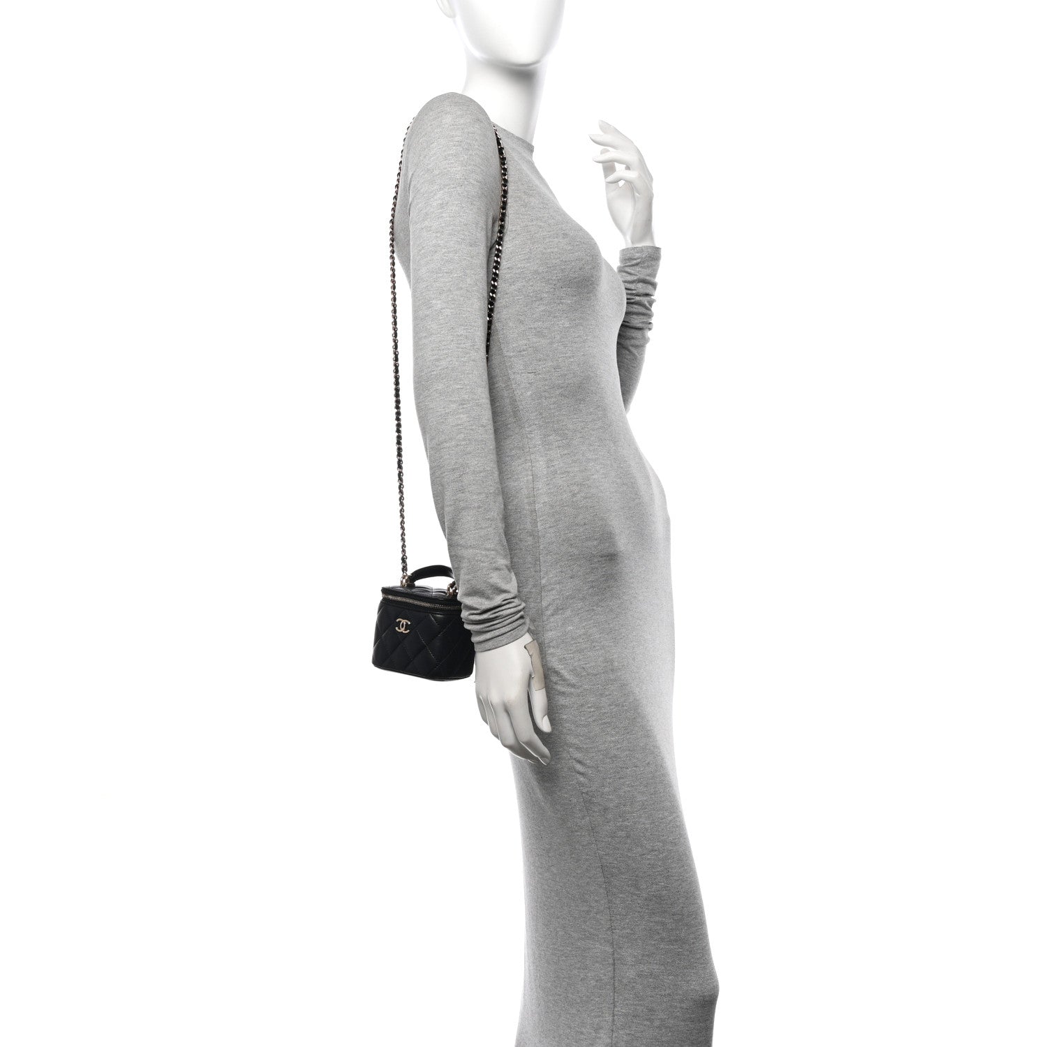 Chanel Lambskin Quilted Top Handle Mini Vanity Case With Chain Black 2 of 12