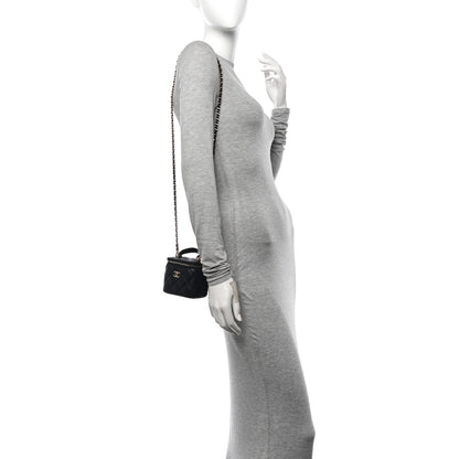 Chanel Lambskin Quilted Top Handle Mini Vanity Case With Chain Black 2 of 12