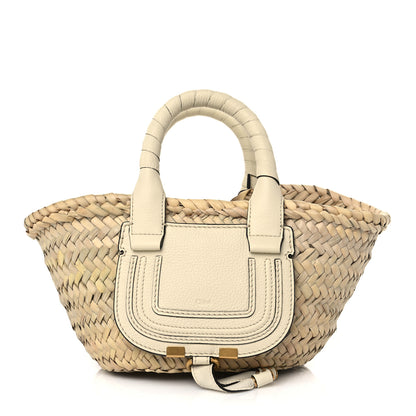 Chloe Raffia Small Grain Calfskin Mini Marcie Basket White 1 of 6