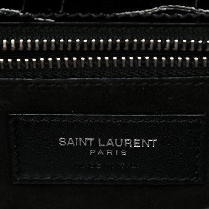 Saint Laurent Crocodile Embossed Calfskin Crystal Embellished Carre Satchel Black 11 of 16