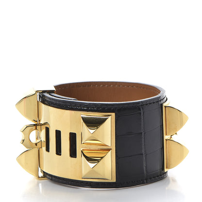 Hermes Shiny Alligator Collier de Chien CDC Bracelet S Black 3 of 6