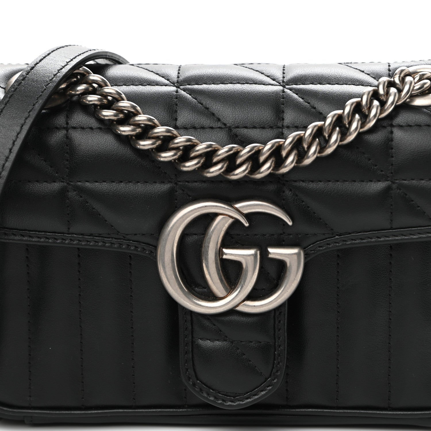 Gucci Calfskin Matelasse Aria Mini GG Marmont Shoulder Bag Black 7 of 10