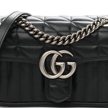 Gucci Calfskin Matelasse Aria Mini GG Marmont Shoulder Bag Black 7 of 10