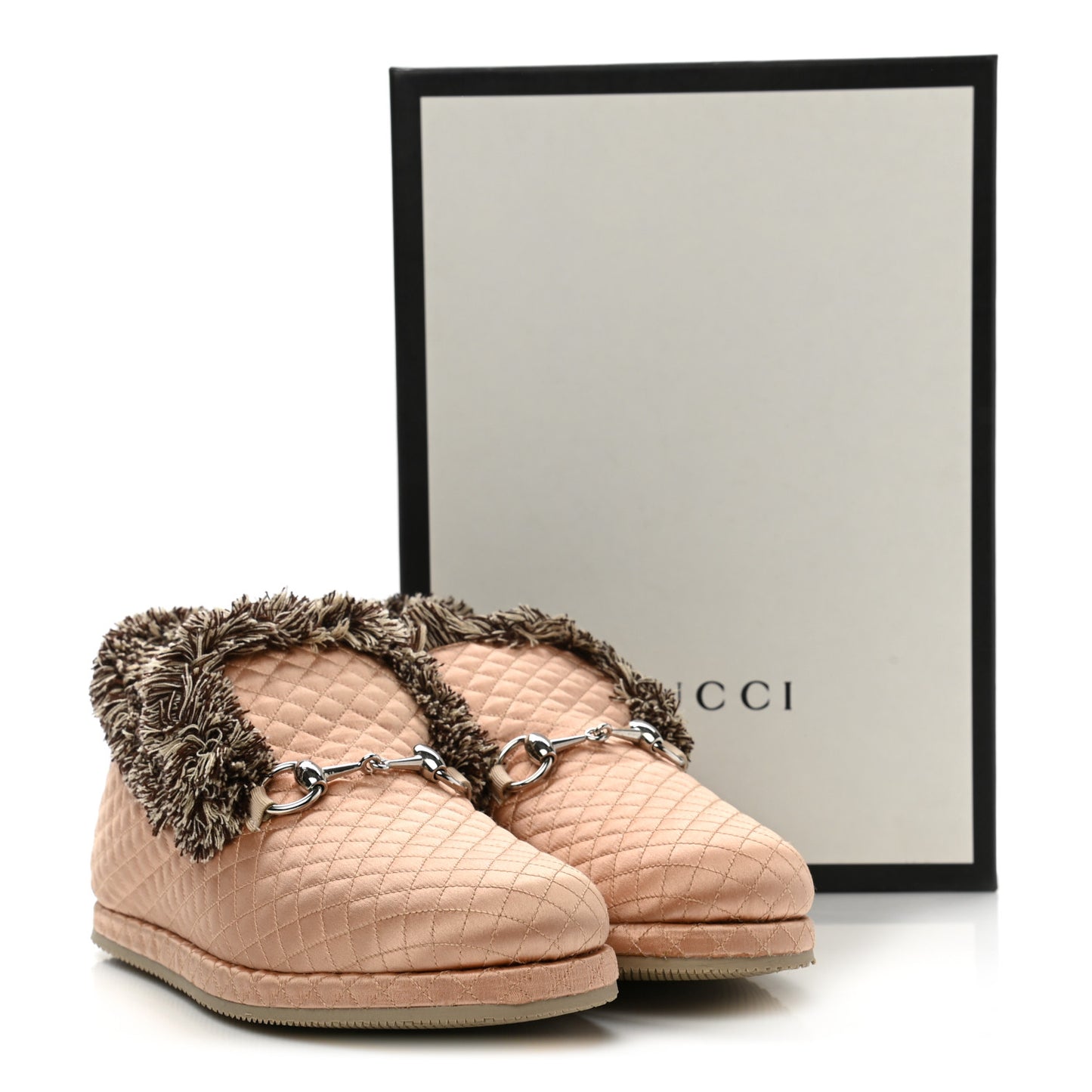 Satin Quilted Womens Fria Horsebit Loafers 37 Apricot Beige