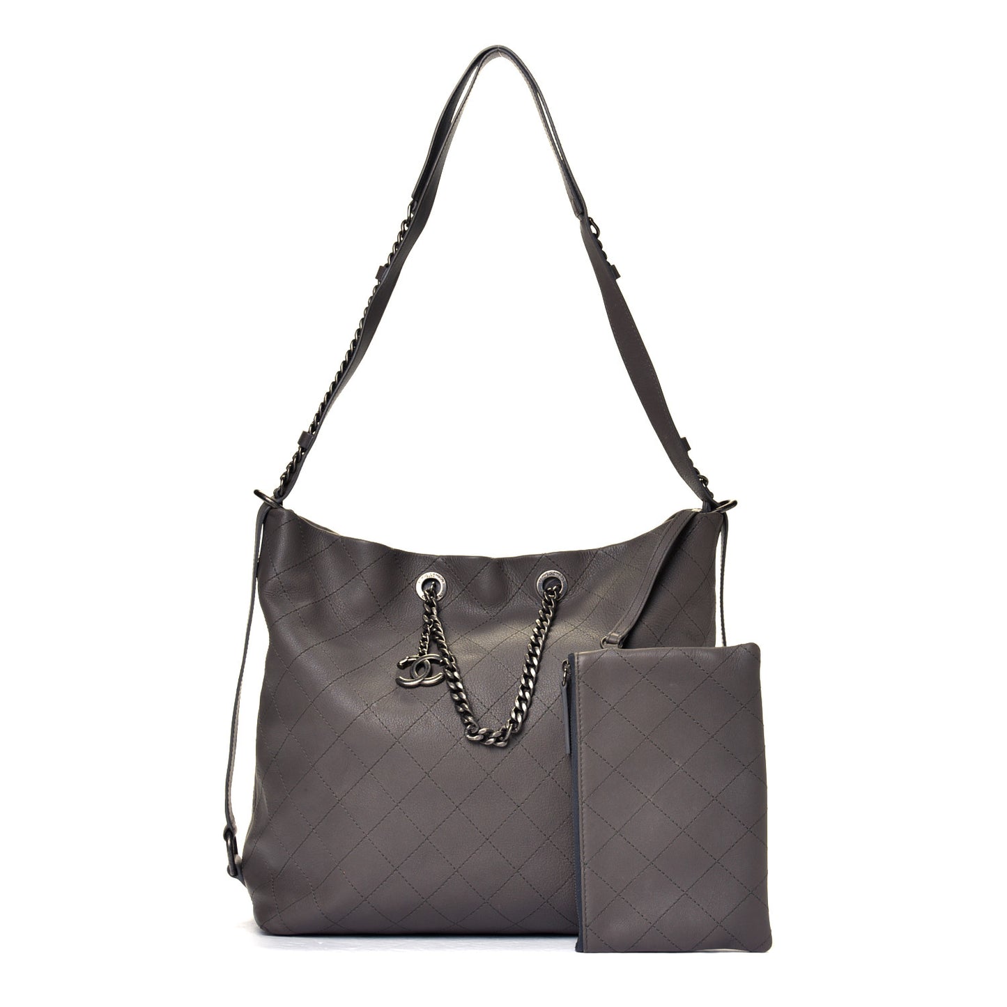 Calfskin Stitched Large Hobo Grey