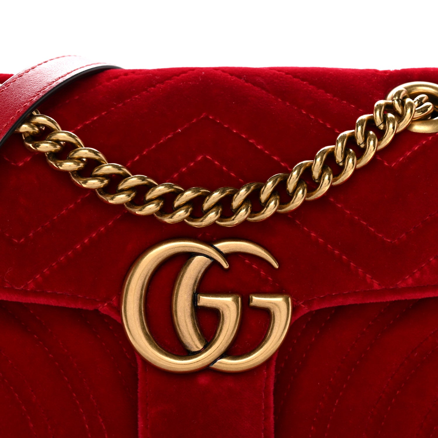 Gucci Velvet Matelasse Mini GG Marmont Shoulder Bag Hibiscus Red