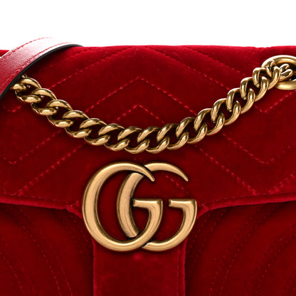 Gucci Velvet Matelasse Mini GG Marmont Shoulder Bag Hibiscus Red 8 of 11