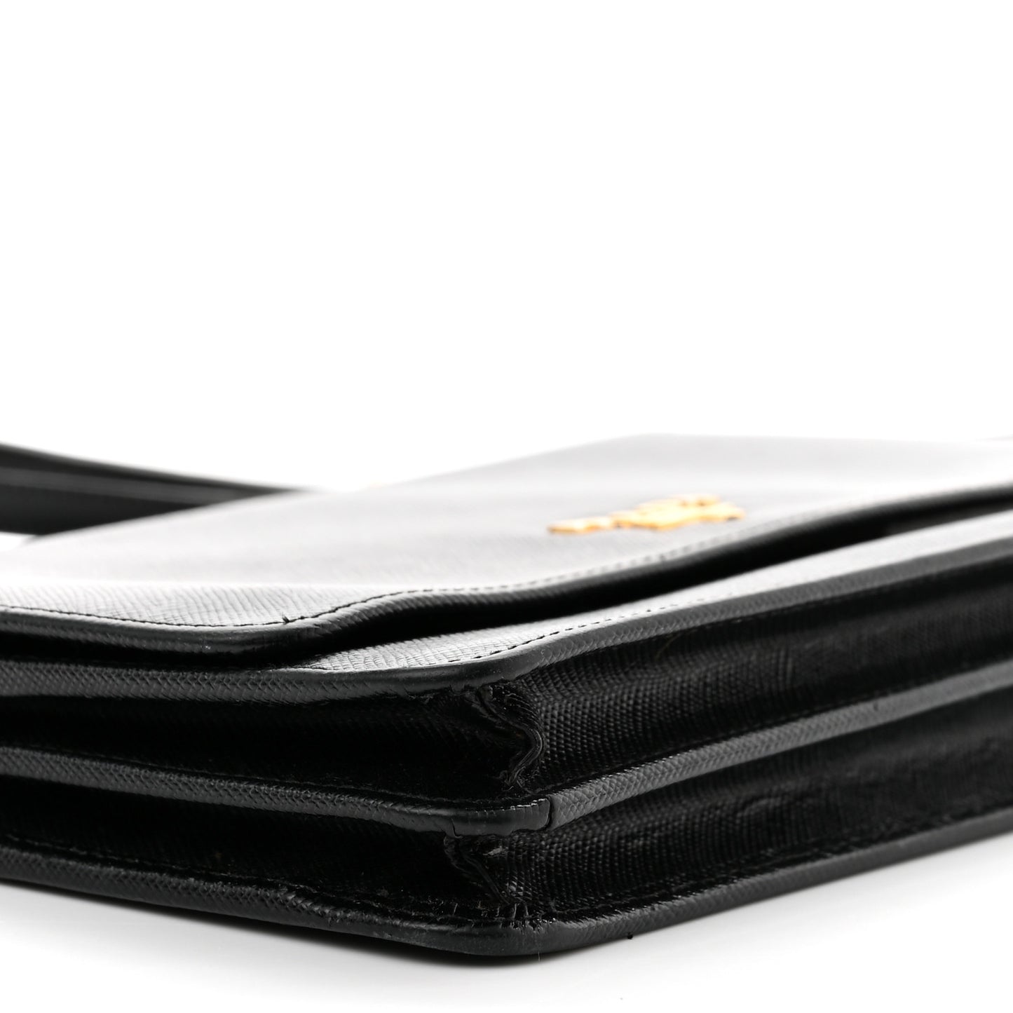 Saffiano Metal Flap Wallet With Strap Black