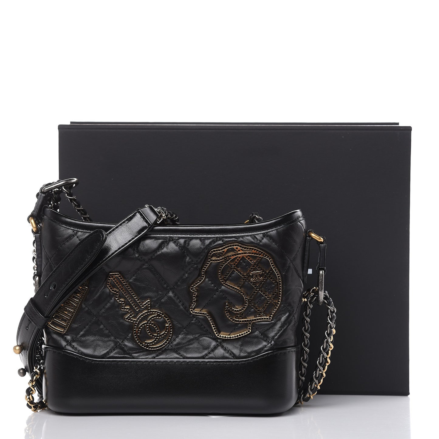 Aged Calfskin Quilted Charms Small Gabrielle Hobo Black