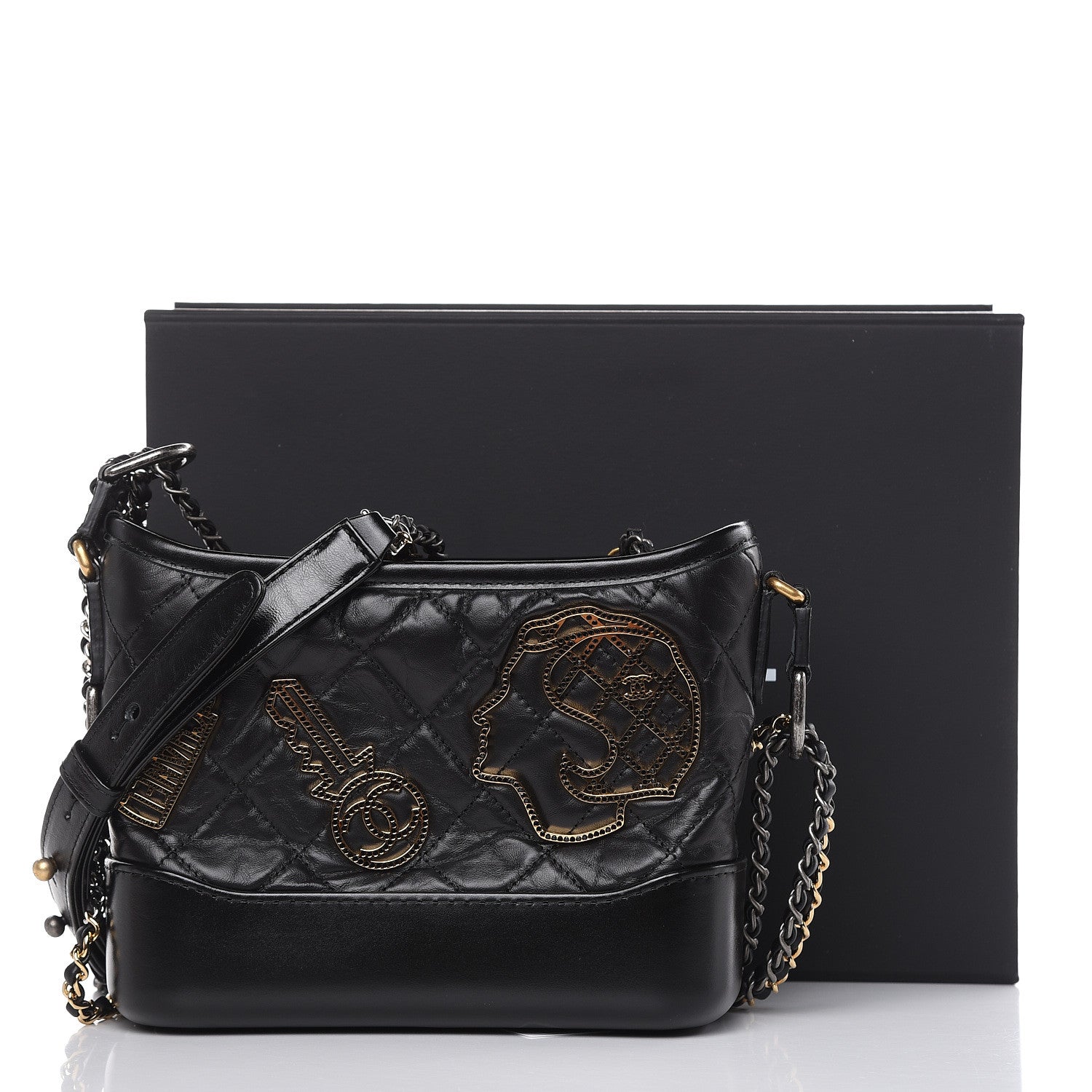 Chanel Aged Calfskin Quilted Charms Small Gabrielle Hobo Black 10 of 10