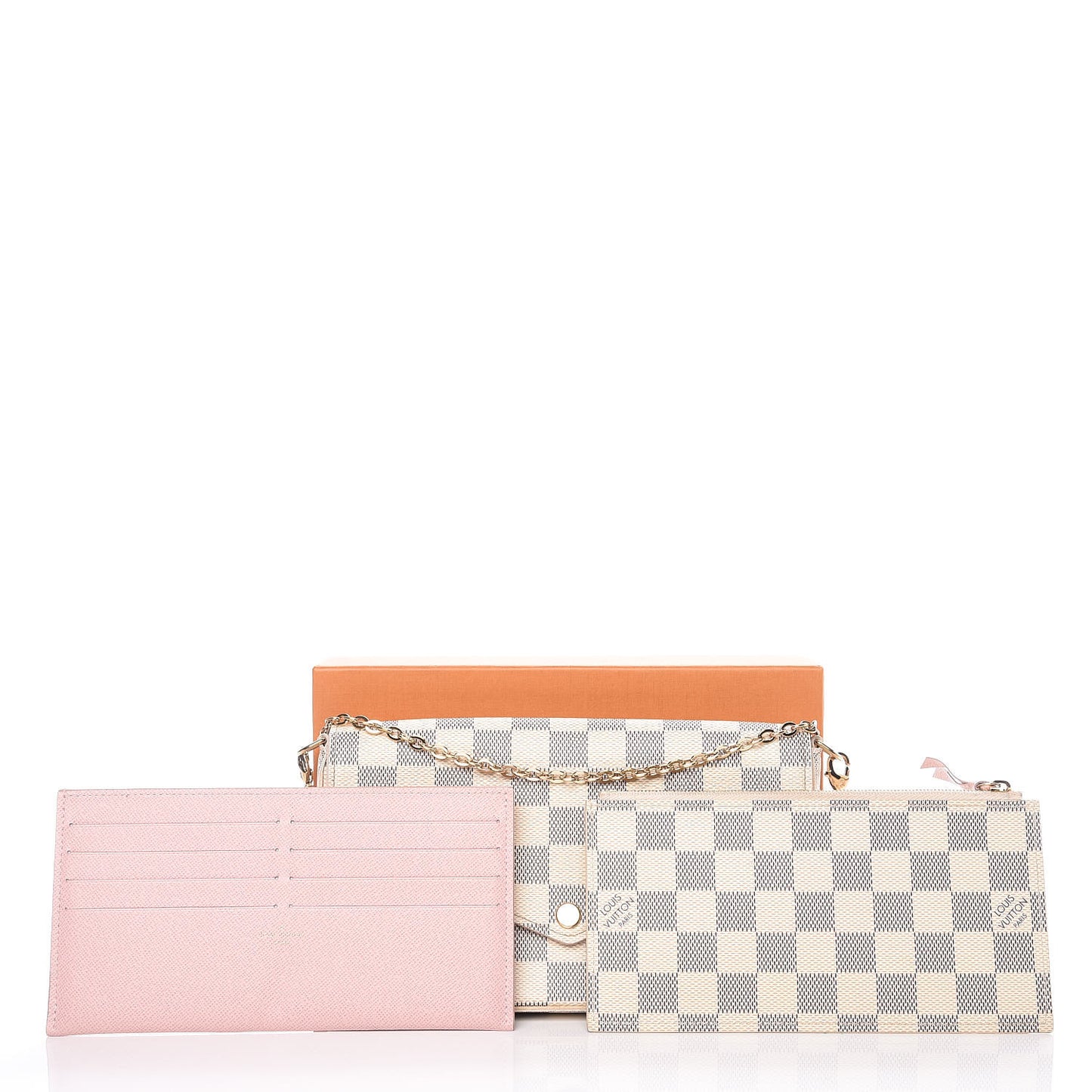 Damier Azur Pochette Felicie Chain Wallet Rose Ballerine