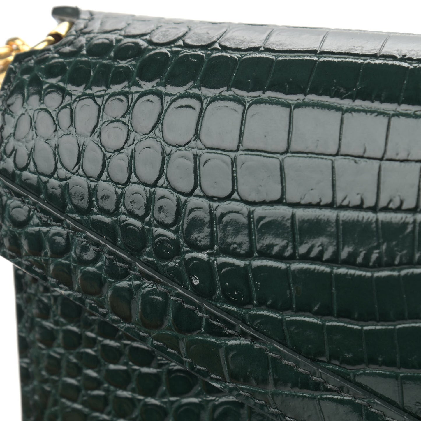 Calfskin Crocodile Embossed Monogram Cassandra Clasp Bag Dark Mint