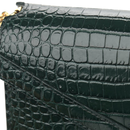 Saint Laurent Calfskin Crocodile Embossed Monogram Cassandra Clasp Bag Dark Mint 11 of 12