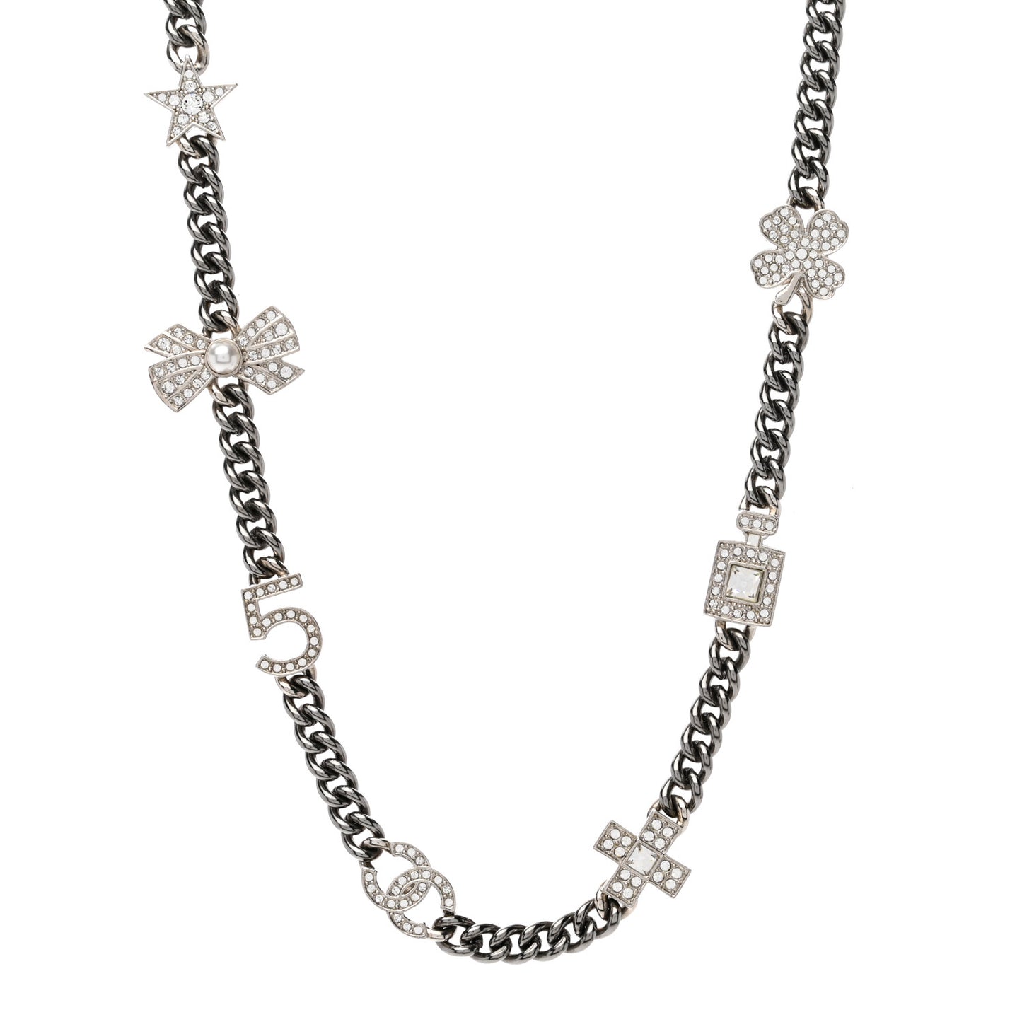 Ruthenium Crystal Chain CC Lucky Charms Choker Silver