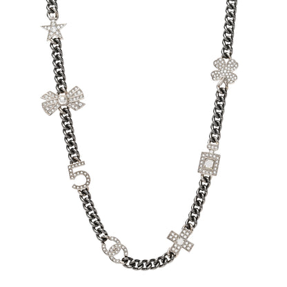 Chanel Ruthenium Crystal Chain CC Lucky Charms Choker Silver 1 of 4